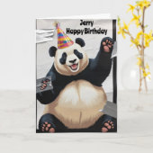 誕生日の帽子をかぶって座るジャイアントパンダ カード (黄色い花)