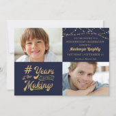 誕生日の年の作り2写真ネイビー金ゴールド 招待状 (正面)