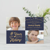 誕生日の年の作り2写真ネイビー金ゴールド 招待状 (スタンド正面)