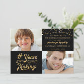 誕生日の年を作る2つの写真のカスタム色 招待状 (スタンド正面)