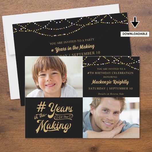 誕生日の年を作る2つの写真のカスタム色 招待状