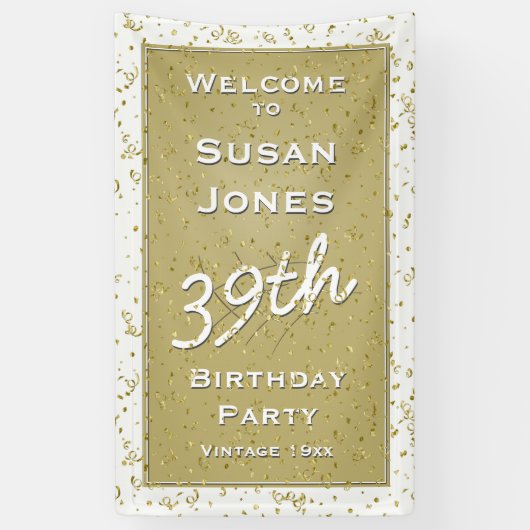 誕生日の年齢を-上の白か金ゴールド-丘カスタマイズ 横断幕 (縦)