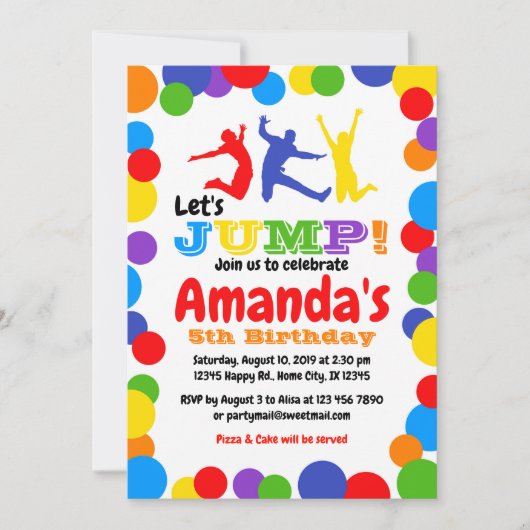 誕生日の招待の虹の誕生日を跳んで下さい 招待状 (正面)