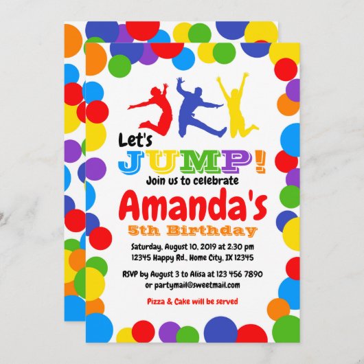 誕生日の招待の虹の誕生日を跳んで下さい 招待状 (正面/裏面)