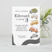 誕生日の招待カードテンプレート、車の少年 招待状 (スタンド正面)