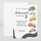 誕生日の招待カードテンプレート、車の少年 招待状 (正面/裏面)