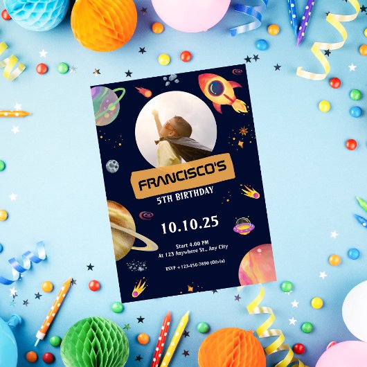 誕生日の招待カードブルー宇宙テーマ 招待状