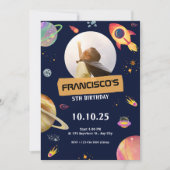 誕生日の招待カードブルー宇宙テーマ 招待状 (正面)