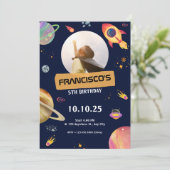 誕生日の招待カードブルー宇宙テーマ 招待状 (スタンド正面)