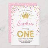 誕生日の招待プリンセス金ゴールドピンク 招待状 (正面/裏面)