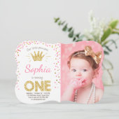 誕生日の招待プリンセス金ゴールドピンク 招待状 (スタンド正面)