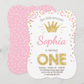 誕生日の招待プリンセス金ゴールドピンク 招待状 (正面/裏面)