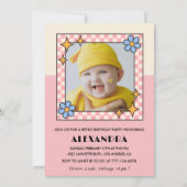 誕生日の招待レトロGroovyピンクの花 招待状 (正面)