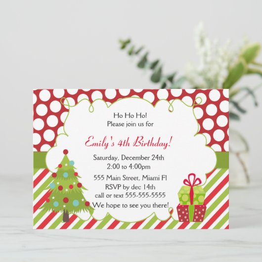 誕生日の招待状のクリスマスの子供のパーティー 招待状 (スタンド正面)