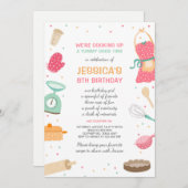 誕生日の招待状の台所ベーキングを調理している子供 招待状 (正面/裏面)