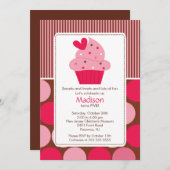 誕生日の招待状の恋人のカップケーキのピンクブラウン 招待状 (正面/裏面)