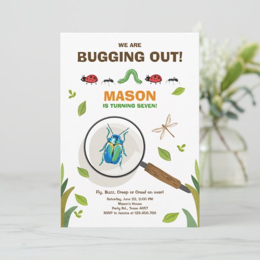 誕生日の招待状の昆虫を煩わせることは男の子を煩わせます 招待状 (スタンド正面)