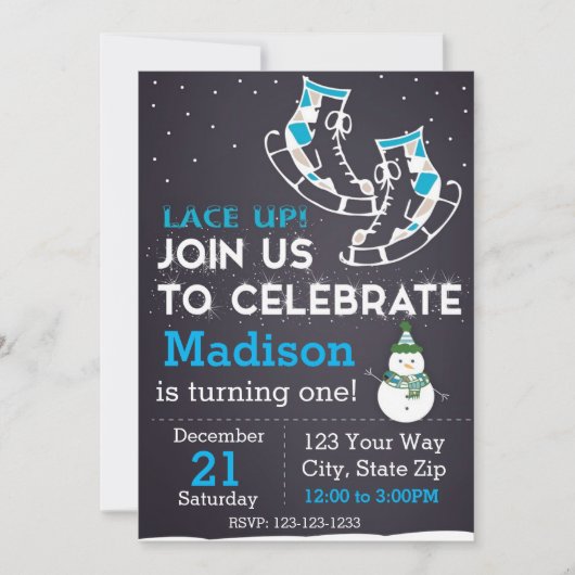 誕生日の招待状はアイススケートします(青い) 招待状 (正面)