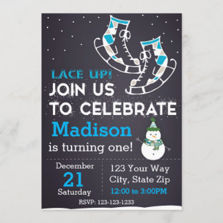 誕生日の招待状はアイススケートします(青い) 招待状