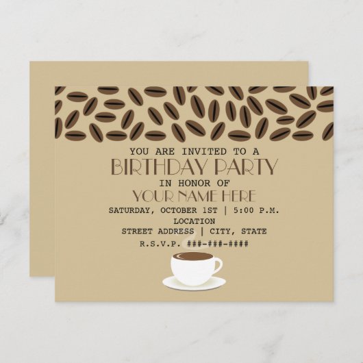 誕生日の招待状コーヒー豆及びコーヒー 招待状 (正面/裏面)