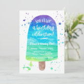 誕生日の招待状|の虹の水彩画のアイスキャンデー 招待状 (スタンド正面)