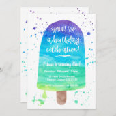 誕生日の招待状|の虹の水彩画のアイスキャンデー 招待状 (正面/裏面)