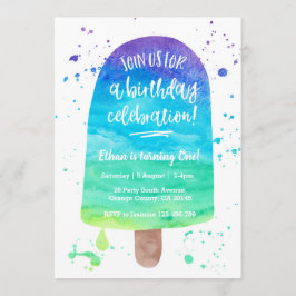 誕生日の招待状|の虹の水彩画のアイスキャンデー 招待状