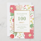 誕生日の招待、マイル標石-金ゴールド、エレガントな花柄 招待状 (正面)