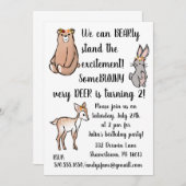 誕生日の招待-花、熊、バニー、鹿 招待状 (正面/裏面)