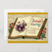 誕生日の挨拶の花の本ヴィンテージ1912 ポストカード (正面/裏面)