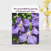 誕生日の挨拶パープルクレマティス カード (黄色い花)