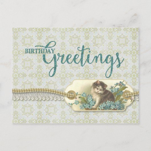 誕生日の挨拶ヴィンテージ子猫の再生 ポストカード (正面)