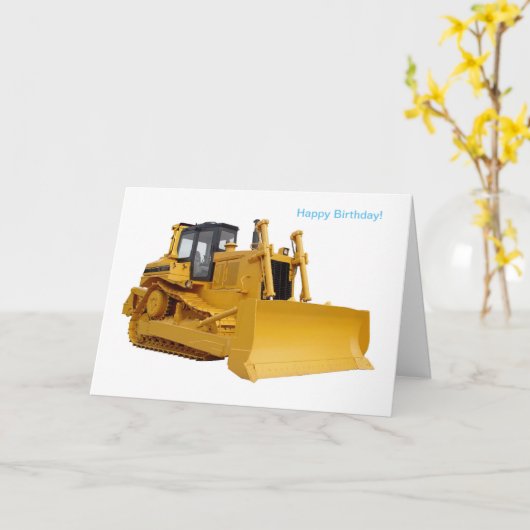 誕生日の挨拶状のためのブルドーザーのイメージ カード (黄色い花)