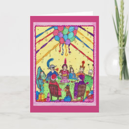 誕生日の挨拶状、コスチューム、犬、ケーキ、パーティー カード