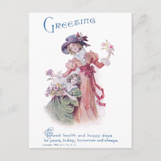 誕生日の挨拶（女性と少女） ポストカード (正面)