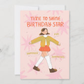 誕生日の星を輝く時間は、かわいいカー図解入りの、写真付きのド サンキューカード (正面)