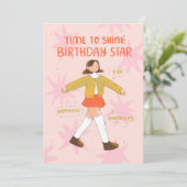 誕生日の星を輝く時間は、かわいいカー図解入りの、写真付きのド サンキューカード (スタンド正面)