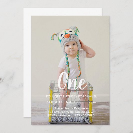 誕生日の最初のカスタム写真 招待状 (正面/裏面)