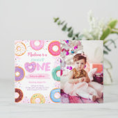 誕生日の最初のドーナツパーティー写真 招待状 (スタンド正面)