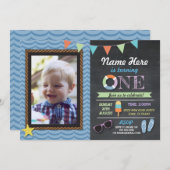 誕生日の最初写真のLollyのプールを囲んでのパーティの招待 招待状 (正面/裏面)