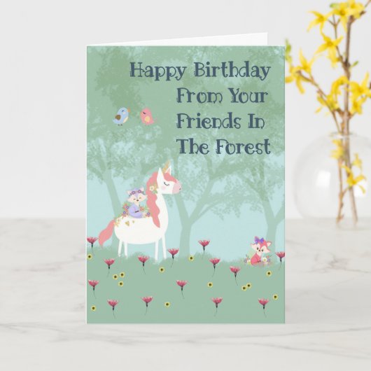 誕生日の森の友だち用カード カード (黄色い花)