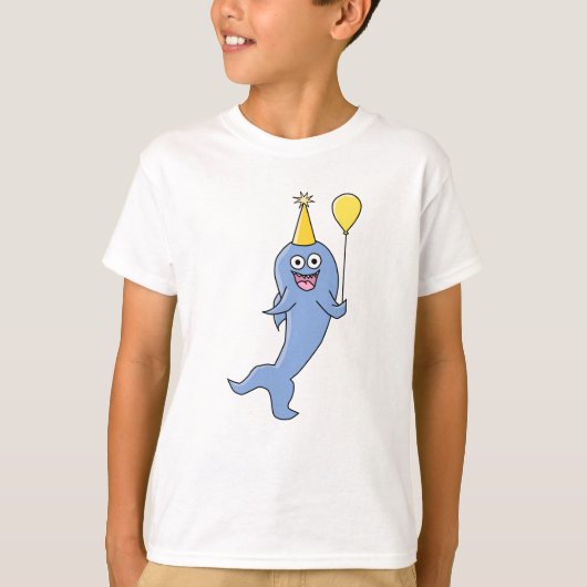 誕生日の気球を持つかわいい鮫 Tシャツ (正面)