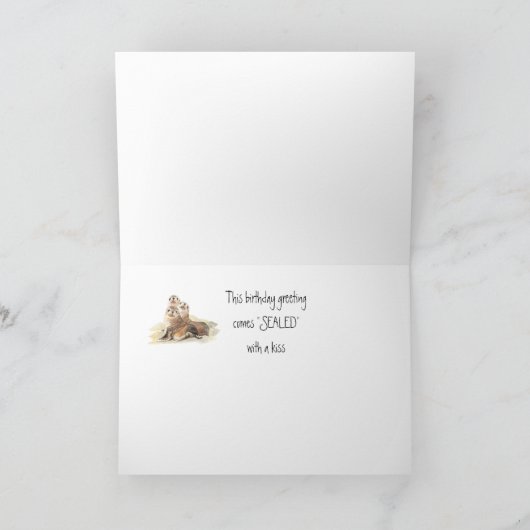 誕生日の水彩画動物母のかわいいシール カード (内部)