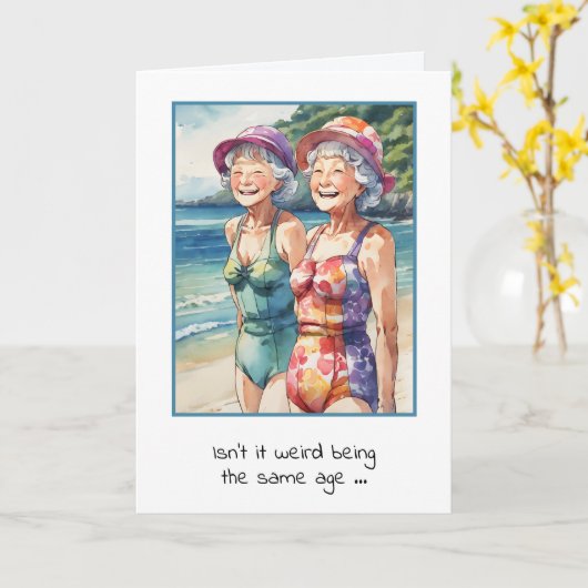 誕生日の水着の老婦人 カード (黄色い花)
