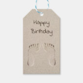 誕生日の浜辺の裸足の足跡 ギフトタグ (正面)