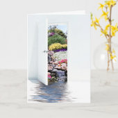 誕生日の滝のあるガーデンドア カード (黄色い花)