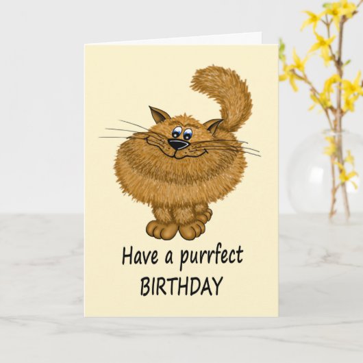 誕生日の漫画のスタイルの柔らかい猫 カード (黄色い花)