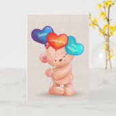 誕生日の熊と風船 カード (黄色い花)