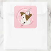 誕生日の犬の子犬はパーティーハットガールピンクを着て スクエアシール (バッグ)