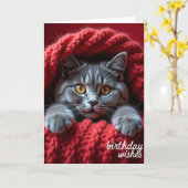 誕生日の猫のカード カード (黄色い花)